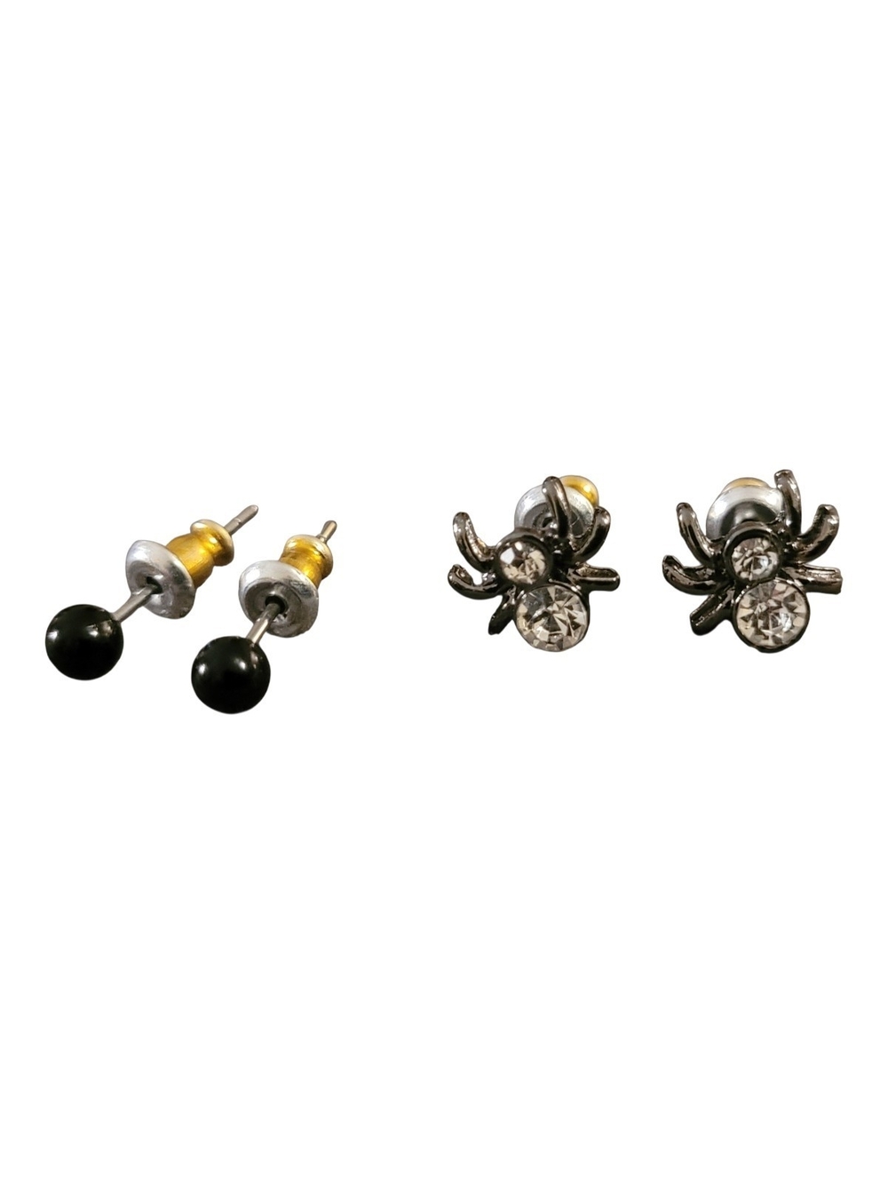 Women's Halloween Black Bead and Crystal Spider Stud Earring Set